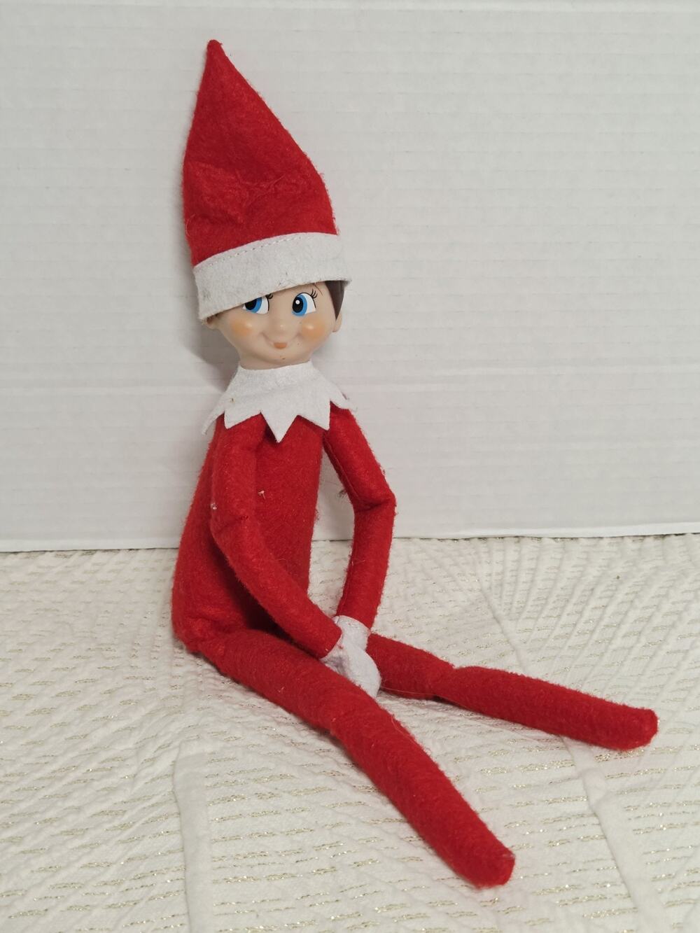 Original Elf In the Shelf Sitter Doll Only Boy Big Cheeks Vtg Retro Blue Eyes